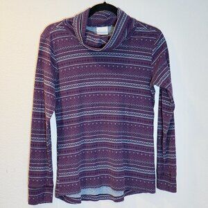 Women's Columbia Purple & Blue Aztec Print Turtle Neck Long Sleeved Top | Size M
